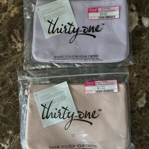 thirty-one set of 2 Rubie Mini Pouches — Lavender Sky Pebble & Rose Blush Pebble